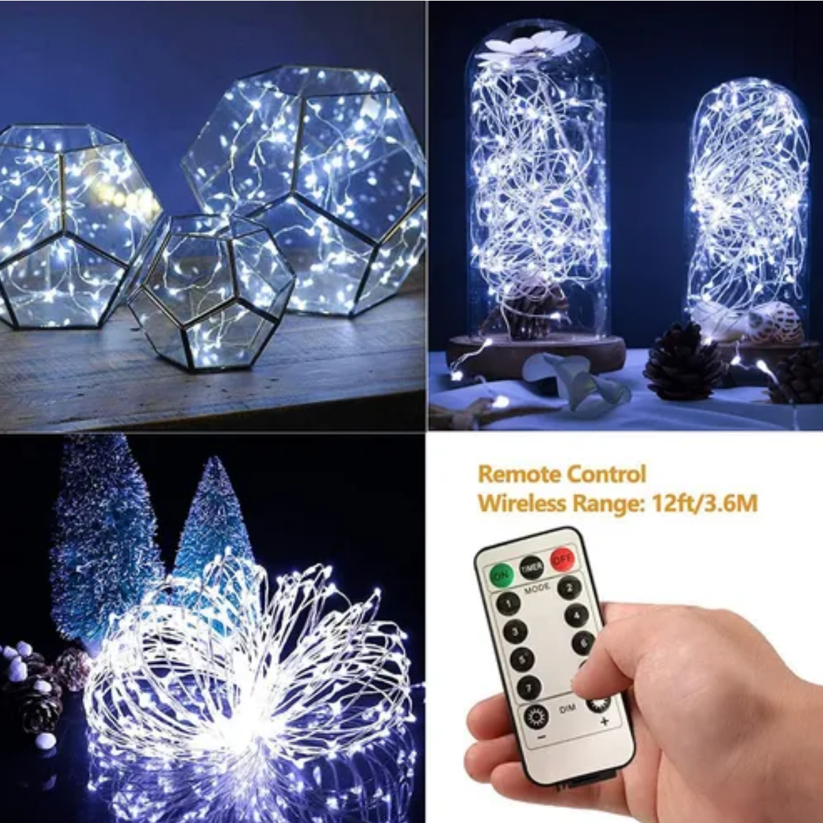 Serie Luces 20m 200 Led Decorativas Blanco Frio 2 Piezas Usb