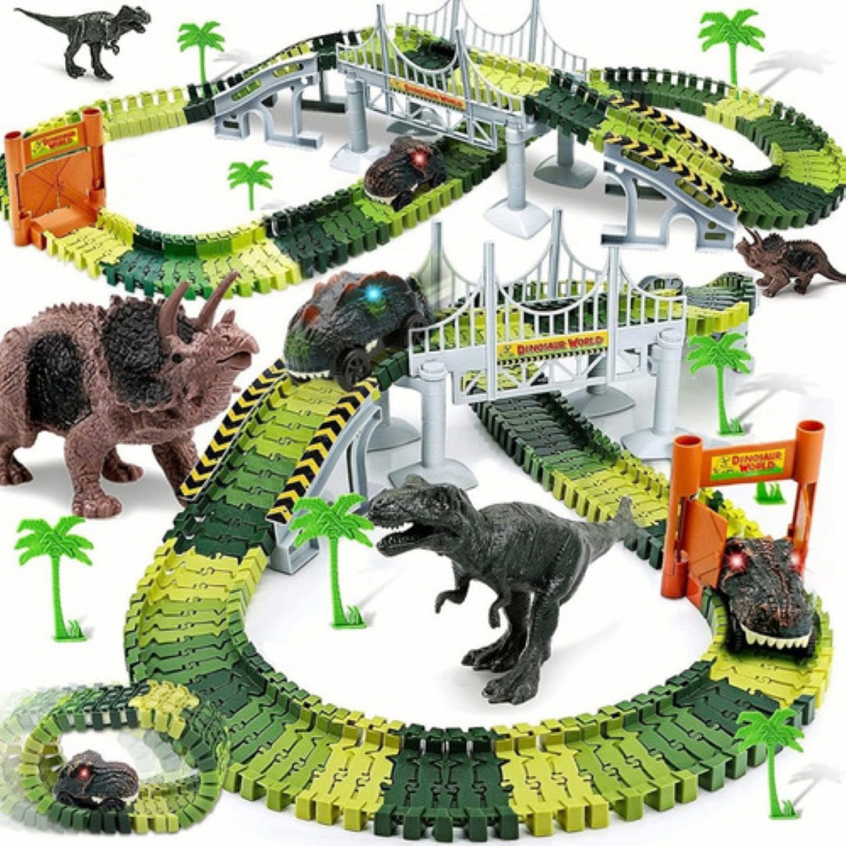 Pista Carreras Juguete Dinosaurio Felxible 156 Pz Verde