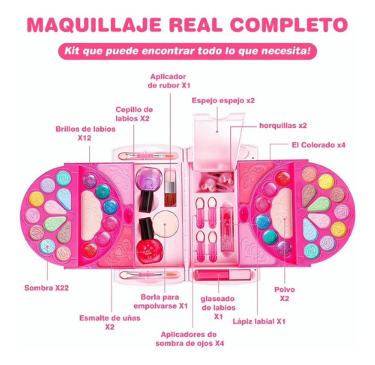Juego De Maquillaje Para Niñas Maquillaje Lavable 58pzs Rosa
