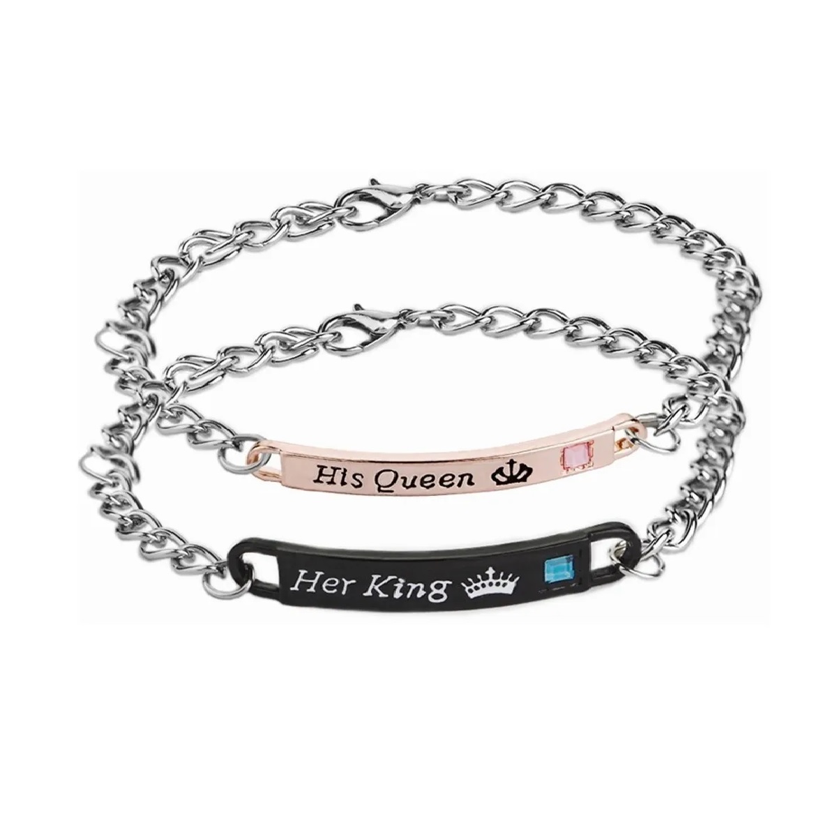 Duo Pulseras Originales Pareja King Queen Rey Reina Acero Inox