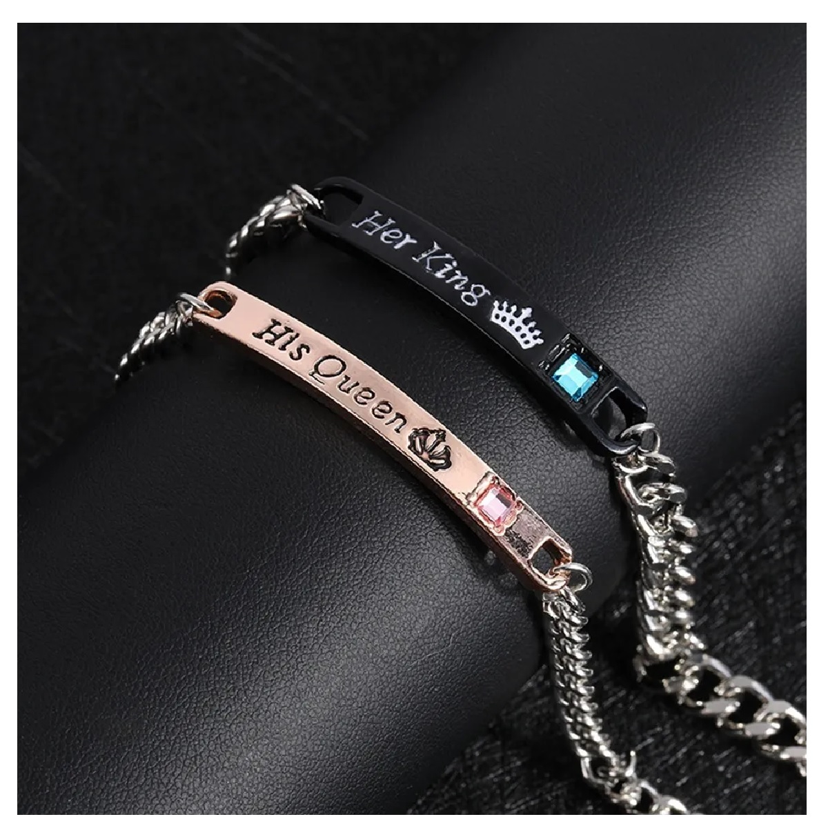 Duo Pulseras Originales Pareja King Queen Rey Reina Acero Inox