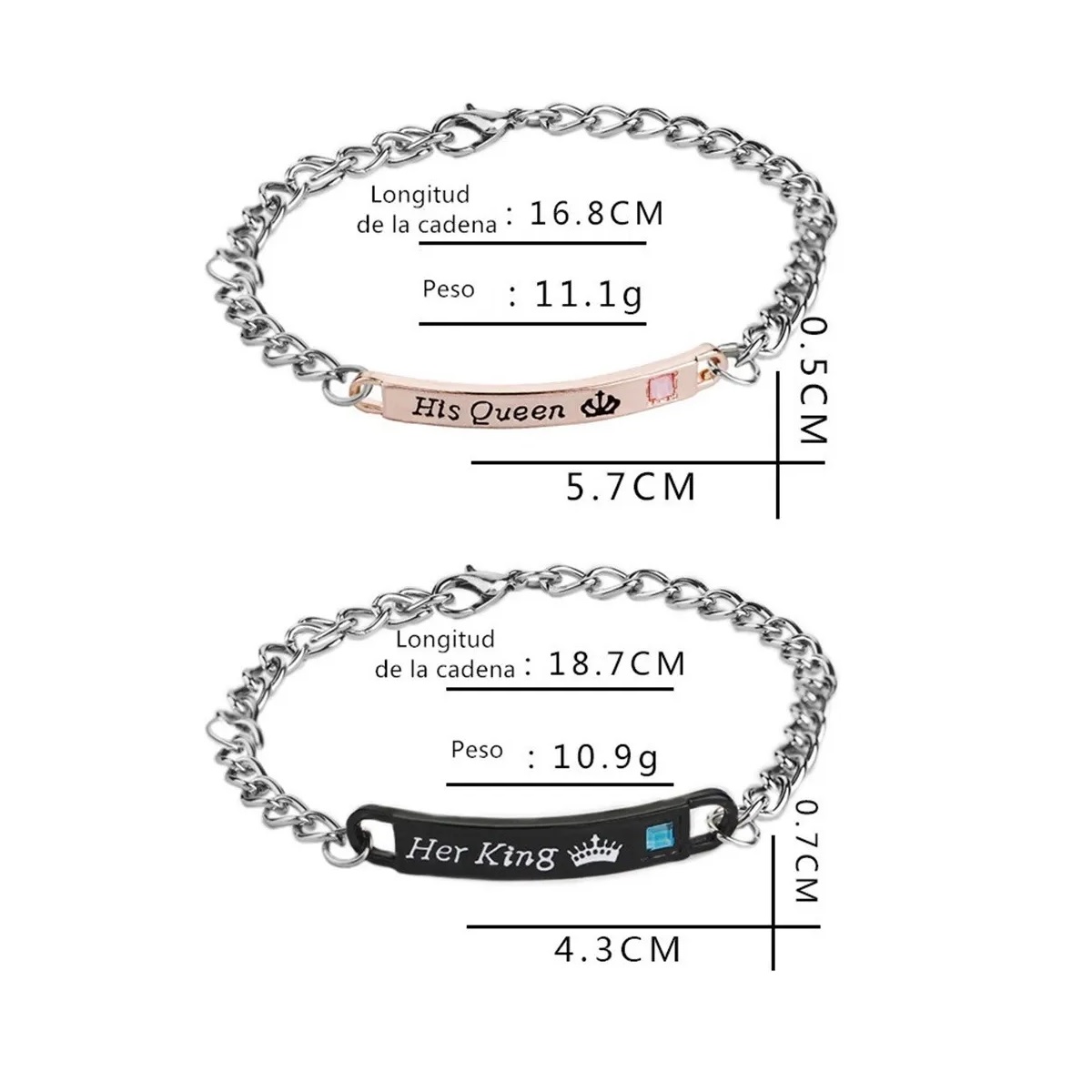 Duo Pulseras Originales Pareja King Queen Rey Reina Acero Inox