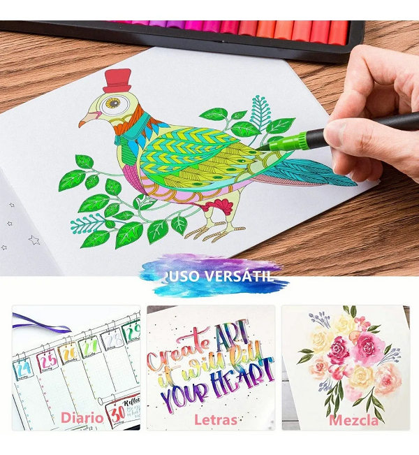 Marcadores Plumones Punta Pincel Doble Punta Con 100 Color