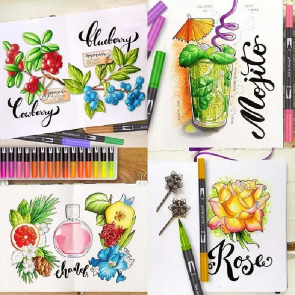 Marcadores Plumones Punta Pincel Doble Punta Con 100 Color