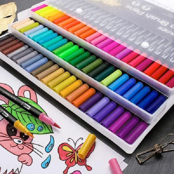 Marcadores Plumones Punta Pincel Doble Punta Con 100 Color