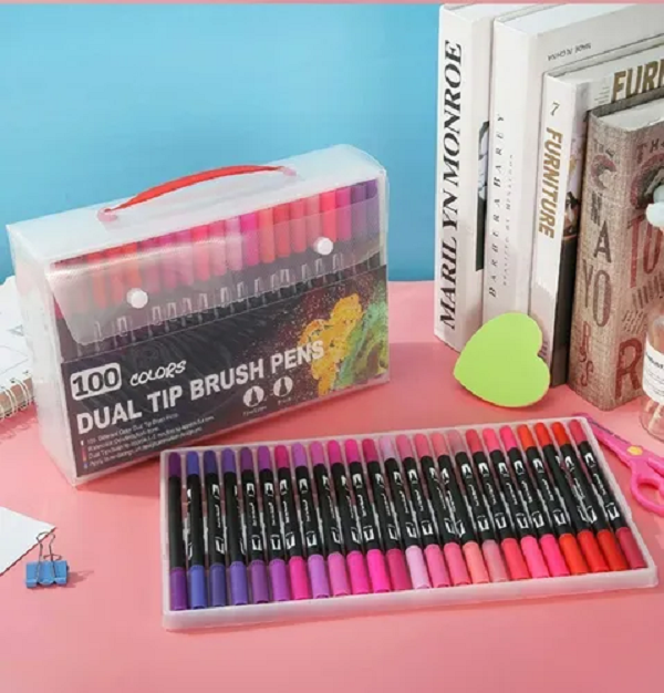 Marcadores Plumones Punta Pincel Doble Punta Con 100 Color