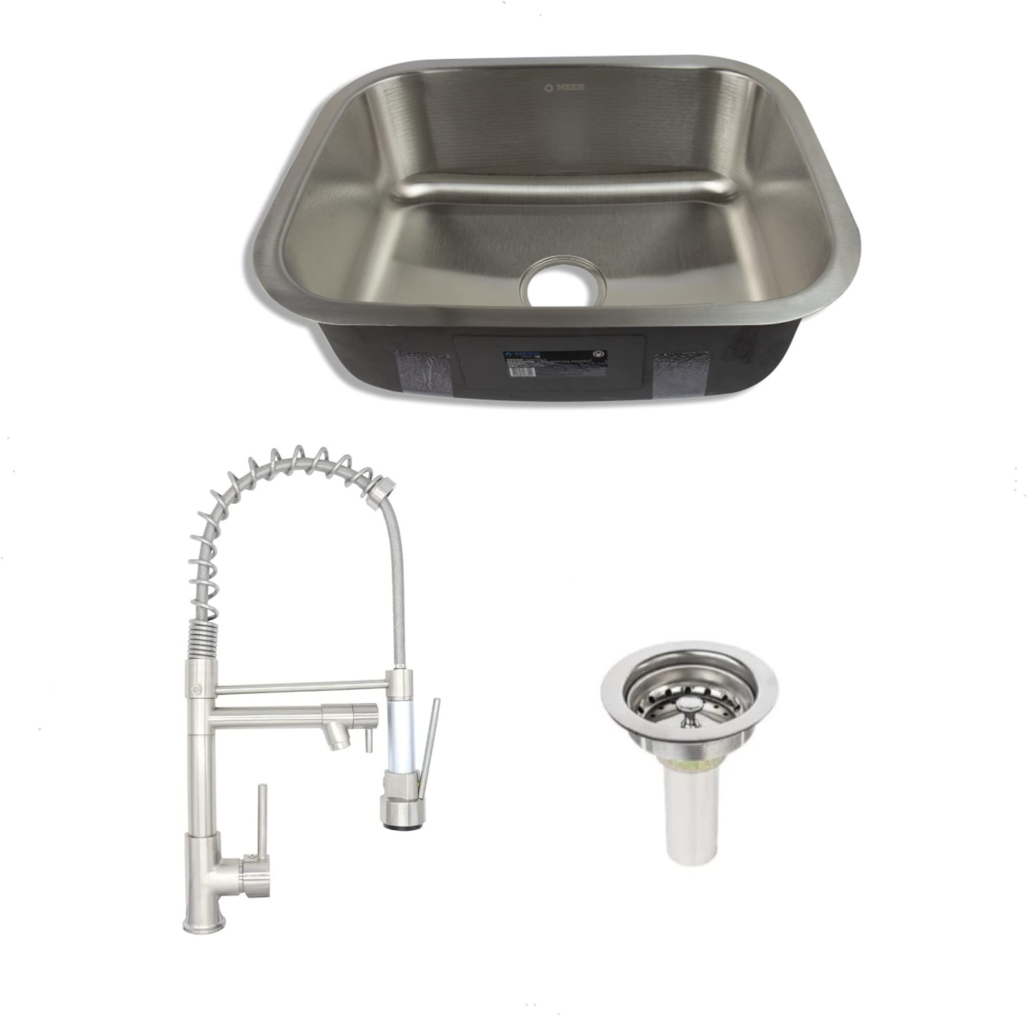 Tarja en acero inoxidable para fregadero, incluye Contra Canasta Y Mezcladora Monomando, (medidas de tarja 59 cm x 45 cm)