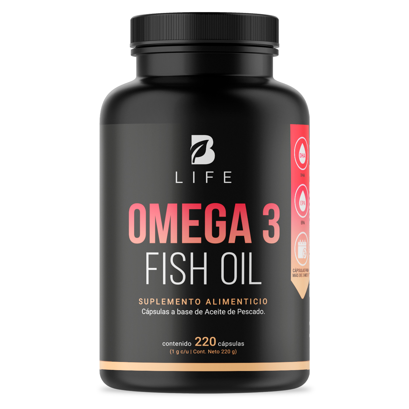 Omega 3 Fish Oil De 220 Caps. 100% Aceite De Pescado. B Life