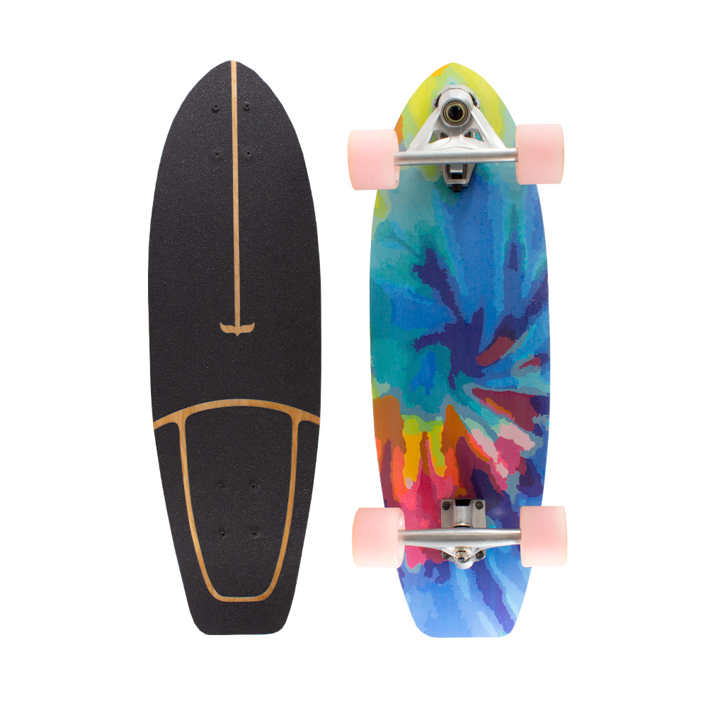 Patineta Semiprofesional Cruiser Surf Madera 75 Cm Con Llave Diseño Psicodelico