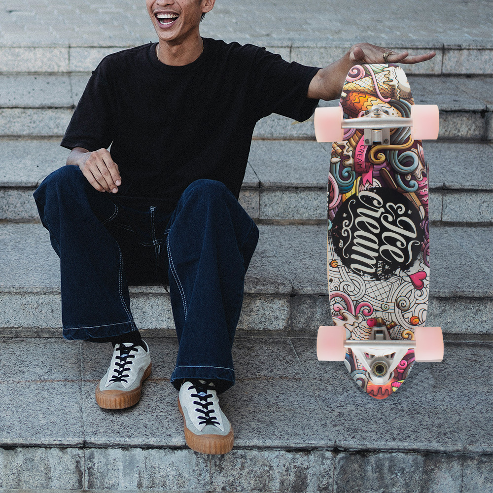 Patineta Semiprofesional Cruiser Surf Madera 75 Cm Con Llave Diseño de Helado