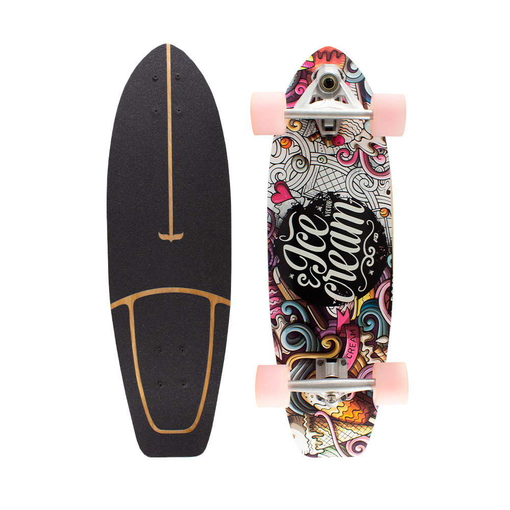 Patineta Semiprofesional Cruiser Surf Madera 75 Cm Con Llave Diseño de Helado