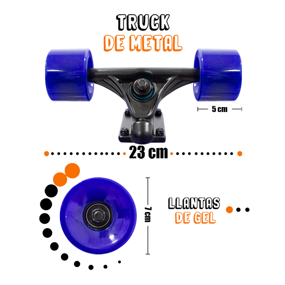 Patineta Longboard De Plástico Juvenil Con Lija 78 Cm Skate Azul