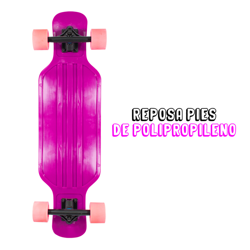 Patineta Longboard De Plástico Juvenil Con Lija 78 Cm Skate Fucsia