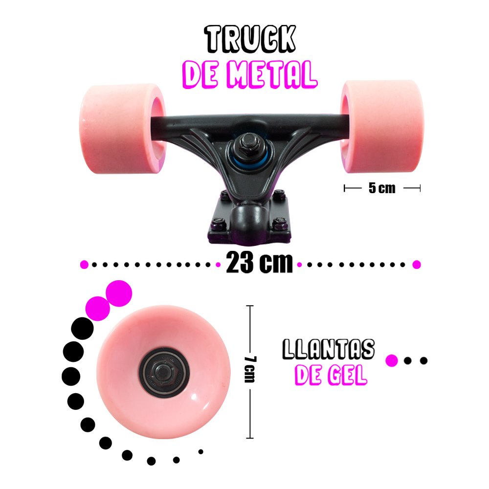 Patineta Longboard De Plástico Juvenil Con Lija 78 Cm Skate Fucsia