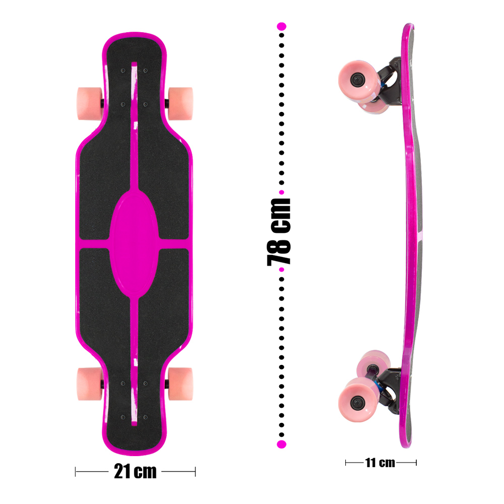Patineta Longboard De Plástico Juvenil Con Lija 78 Cm Skate Fucsia