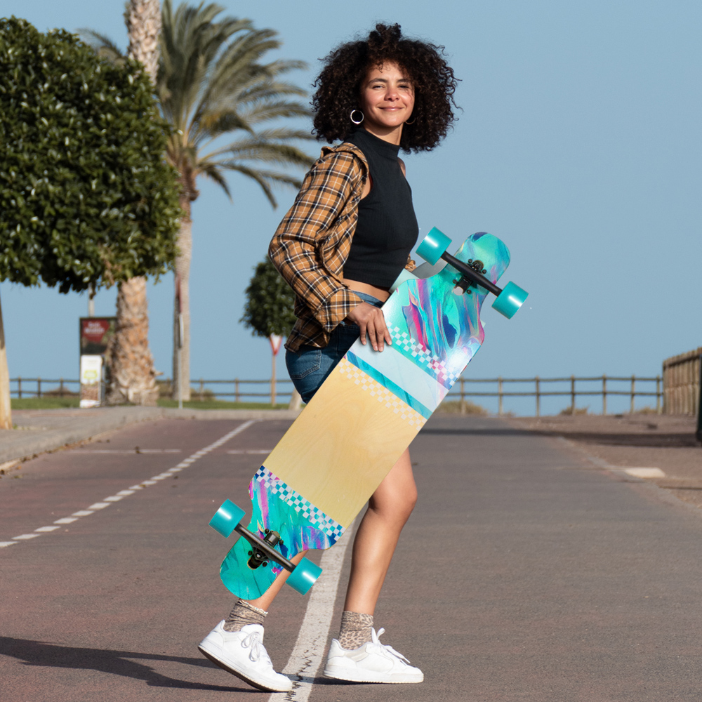 Patineta Longboard De Madera Juvenil Con Lija 104 Cm Verde