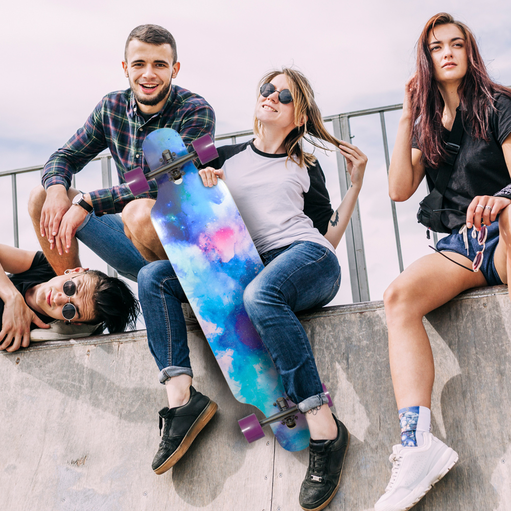 Patineta Longboard Madera Maple Resistente Morado Galaxy