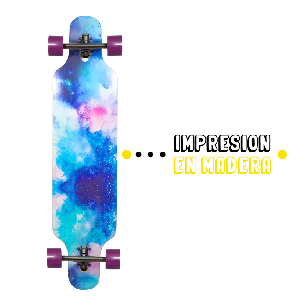 Patineta Longboard Madera Maple Resistente Morado Galaxy