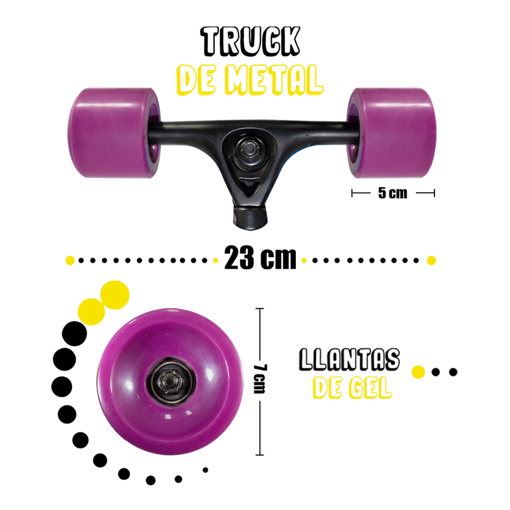 Patineta Longboard Madera Maple Resistente Morado Galaxy