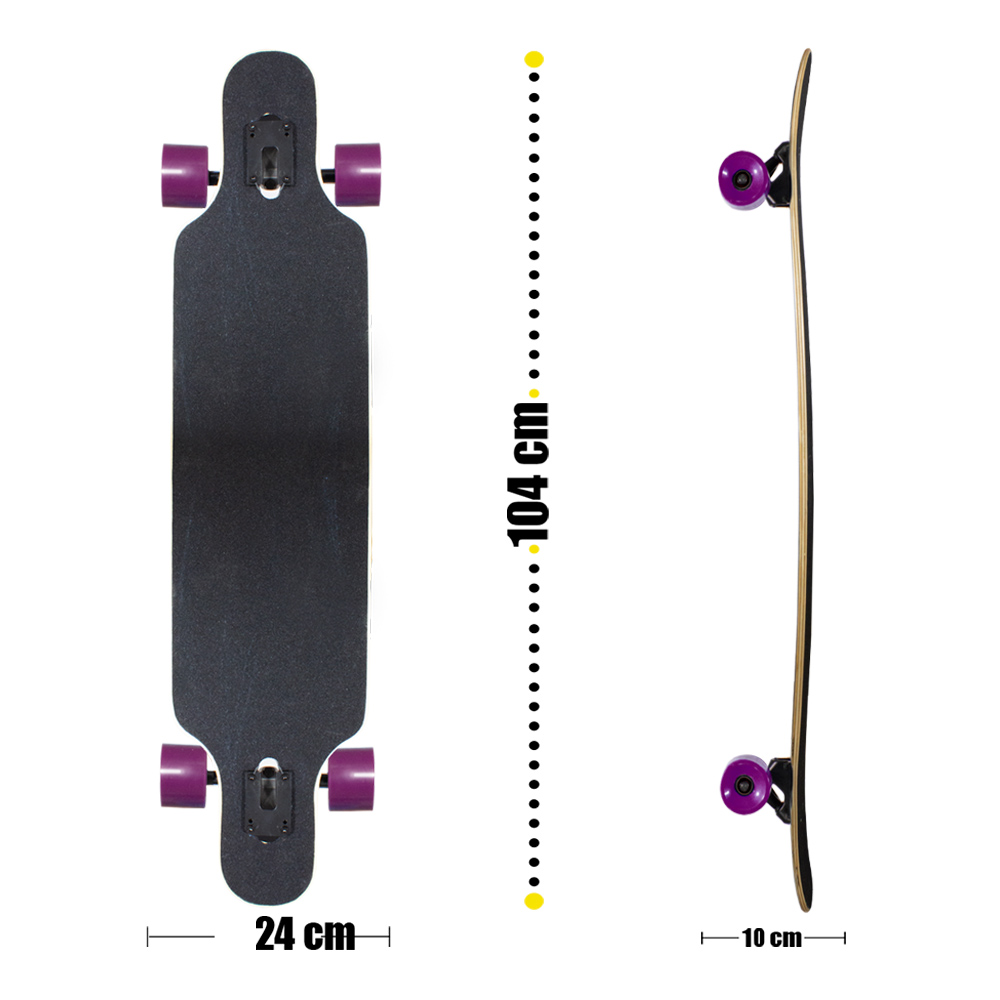 Patineta Longboard Madera Maple Resistente Morado Galaxy