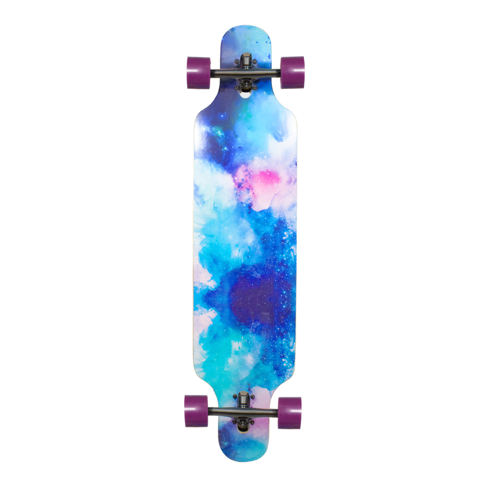 Patineta Longboard Madera Maple Resistente Morado Galaxy