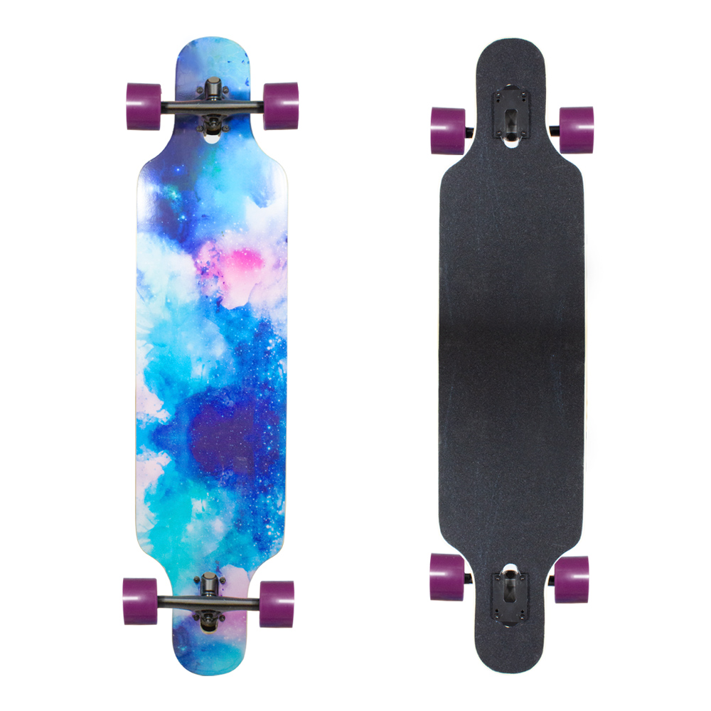 Patineta Longboard Madera Maple Resistente Morado Galaxy
