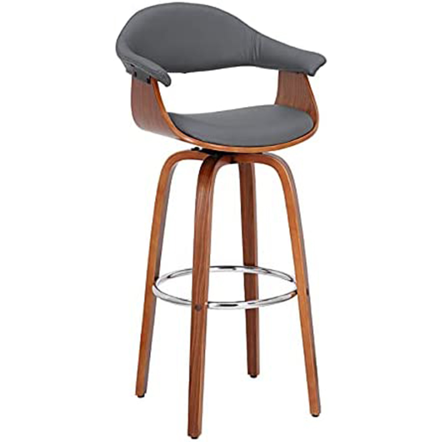 Banco AMS Madera Fijo Giratorio Grupo Microtec Barra Minimalista Moderno Cocina Bar Restaurante desayunador Piel Gris Chapa Nogal