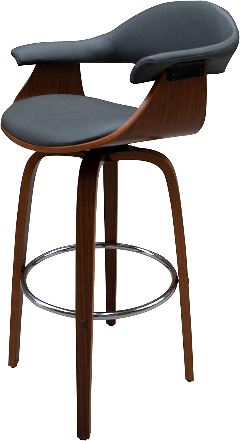 Banco AMS Madera Fijo Giratorio Grupo Microtec Barra Minimalista Moderno Cocina Bar Restaurante desayunador Piel Gris Chapa Nogal