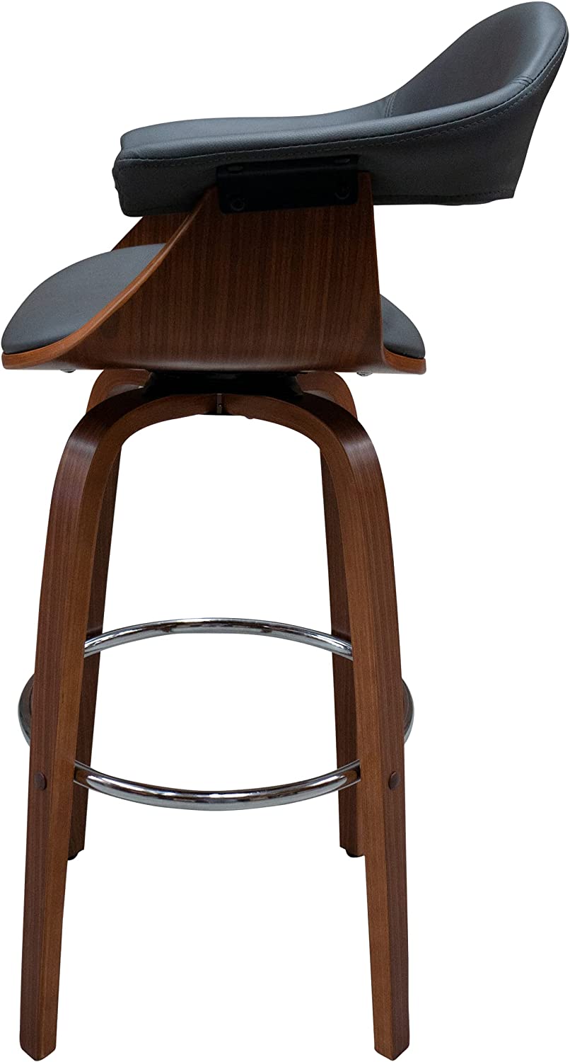 Banco AMS Madera Fijo Giratorio Grupo Microtec Barra Minimalista Moderno Cocina Bar Restaurante desayunador Piel Gris Chapa Nogal