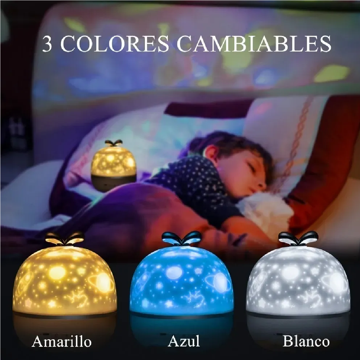 Proyector Lampara Estrella Noche Recargable Para Bebés Niños