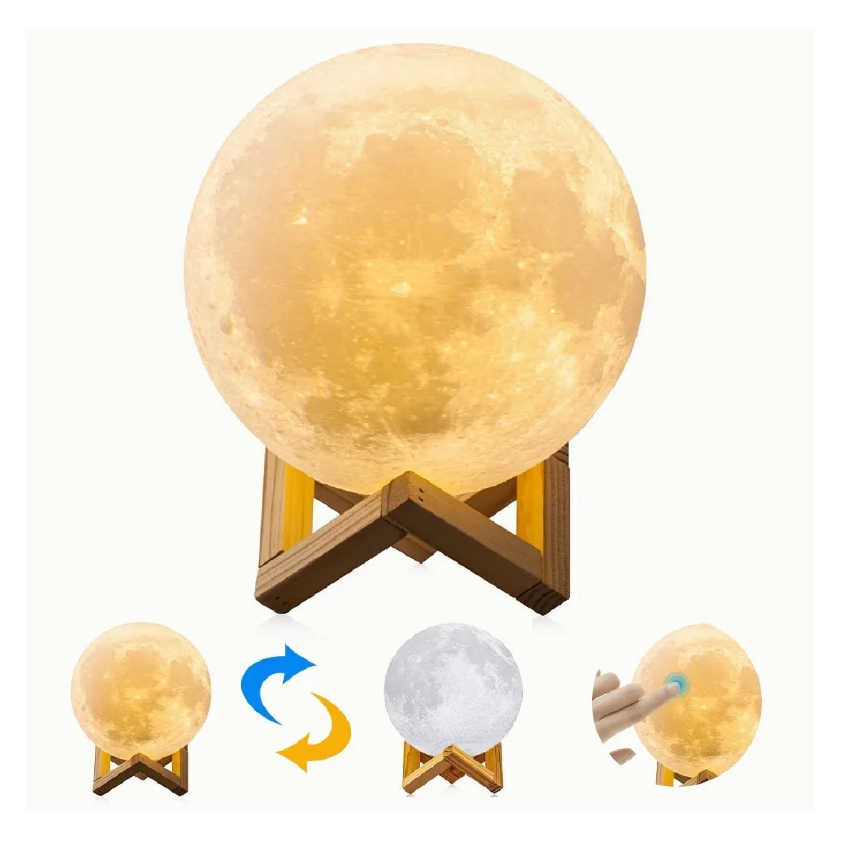 Lampara Luz Nocturna De Luna Impresa En 3d Con Control Táctil