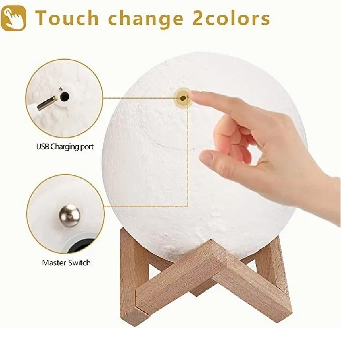 Lampara Luz Nocturna De Luna Impresa En 3d Con Control Táctil