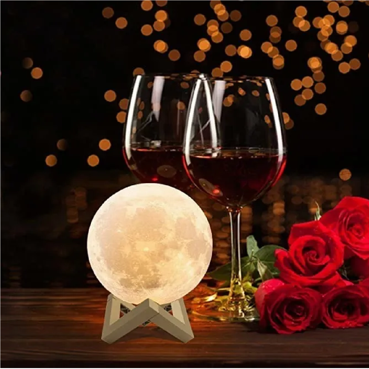 Lampara Luz Nocturna De Luna Impresa En 3d Con Control Táctil