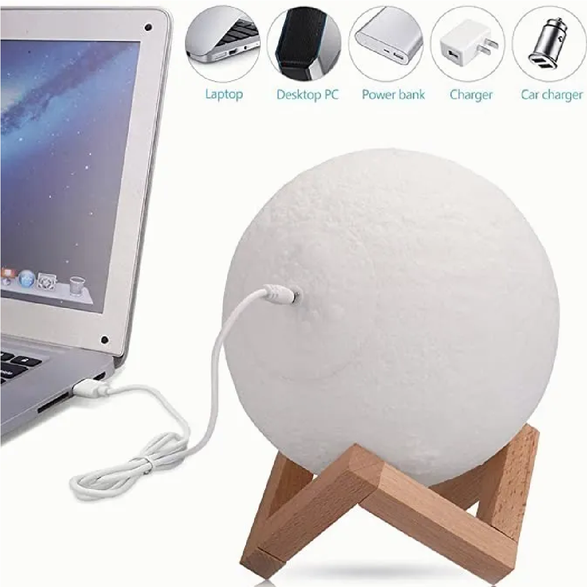 Lampara Luz Nocturna De Luna Impresa En 3d Con Control Táctil