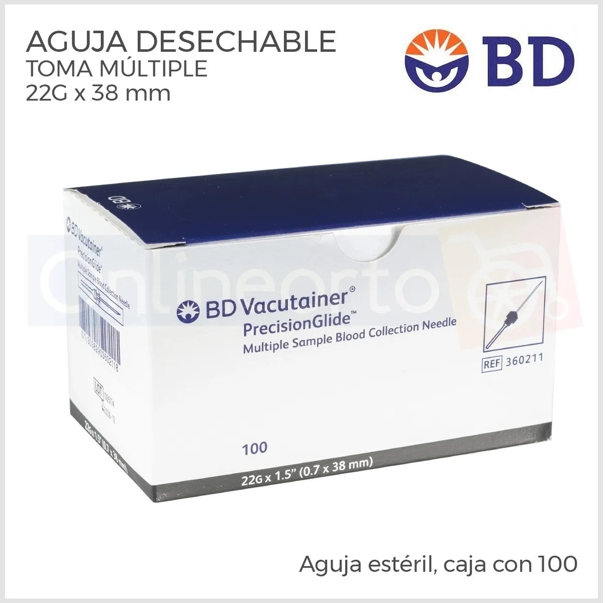 Aguja Vacutainer 22g X 38 Mm Bd Negra Caja Con 100 Pzas