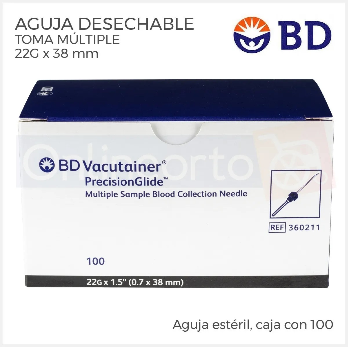 Aguja Vacutainer 22g X 38 Mm Bd Negra Caja Con 100 Pzas