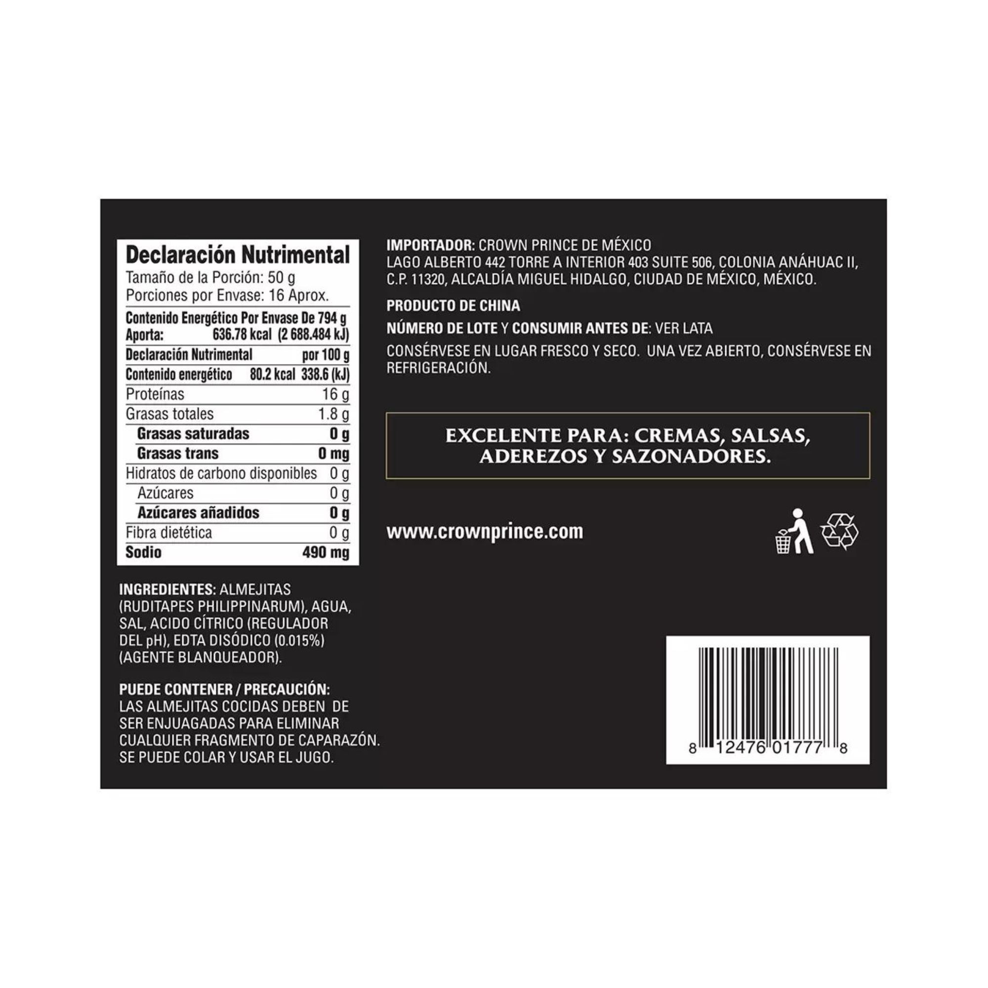 Almejitas Hervidas Crown Prince 794g