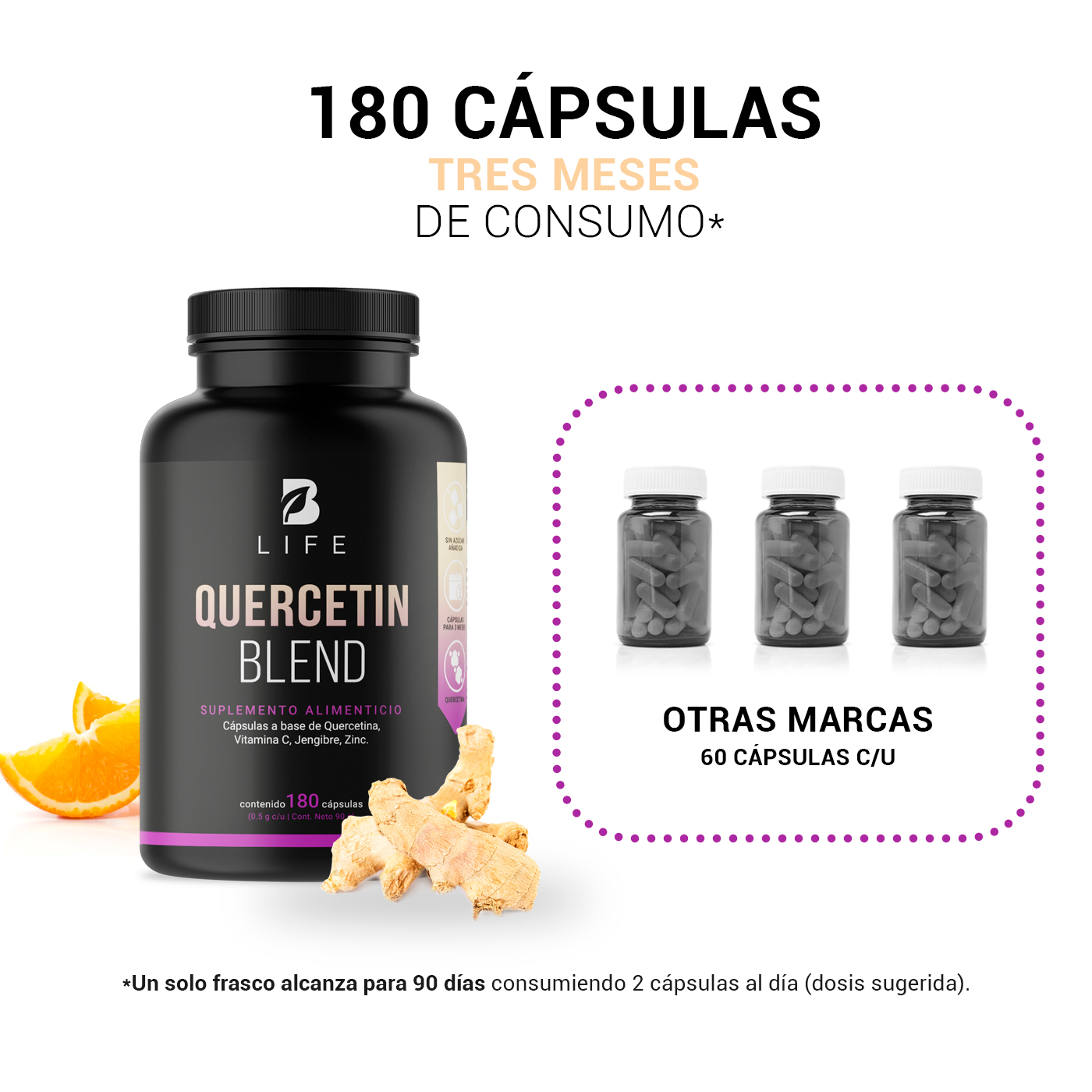 Quercetina De 180 Cáps Con Vitamina C Quercetin Blend B Life.
