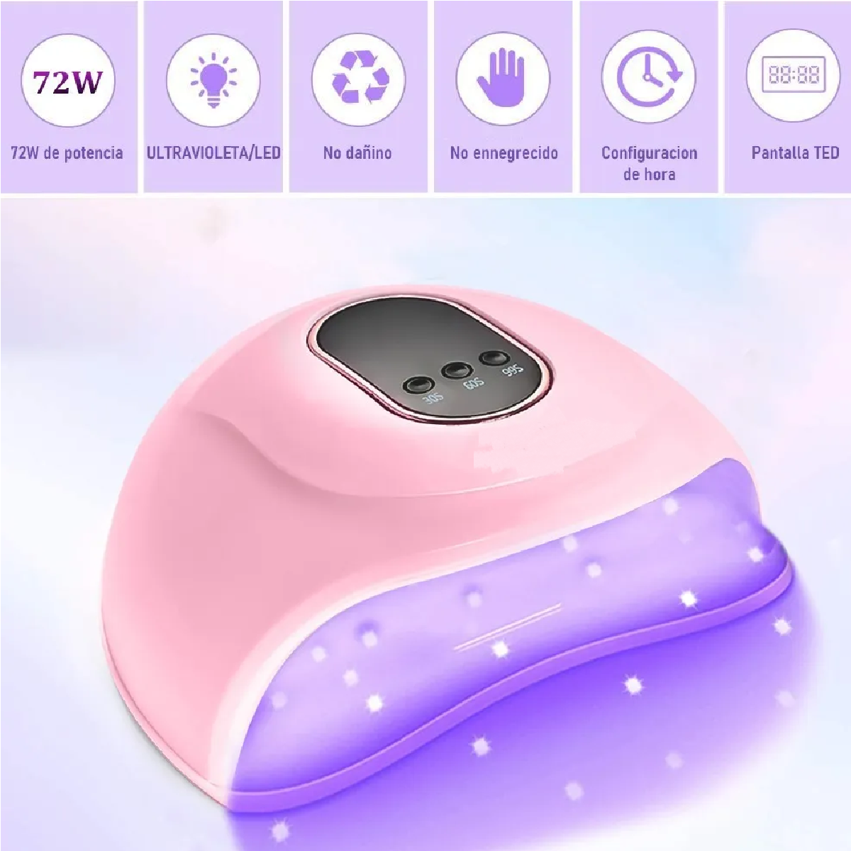 Lampara Uñas  Uv Led , Para Esmalte De Uñas En Gel Rosa