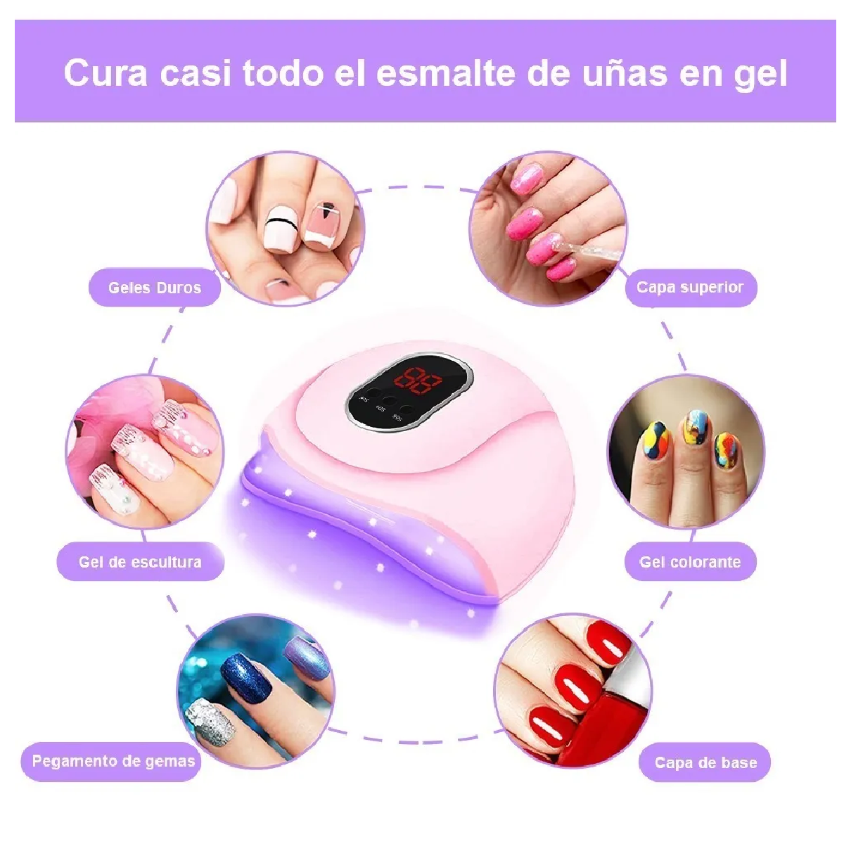 Lampara Uñas  Uv Led , Para Esmalte De Uñas En Gel Rosa