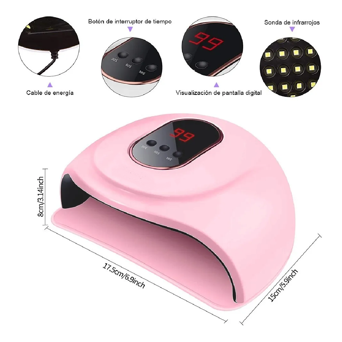 Lampara Uñas  Uv Led , Para Esmalte De Uñas En Gel Rosa