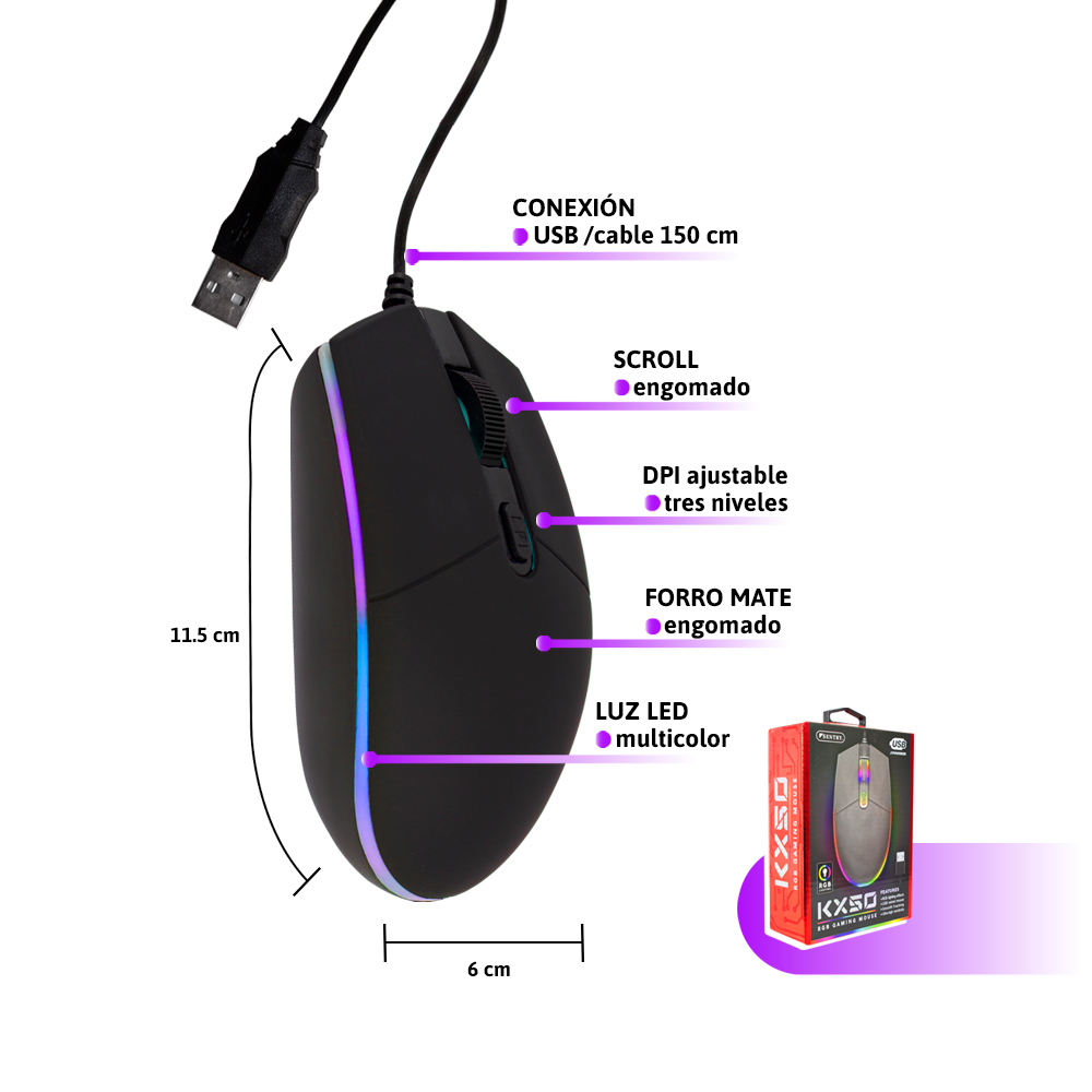 Mouse Gamer Con Luz Led Rgb Ratón Óptico Usb Sentry Gaming