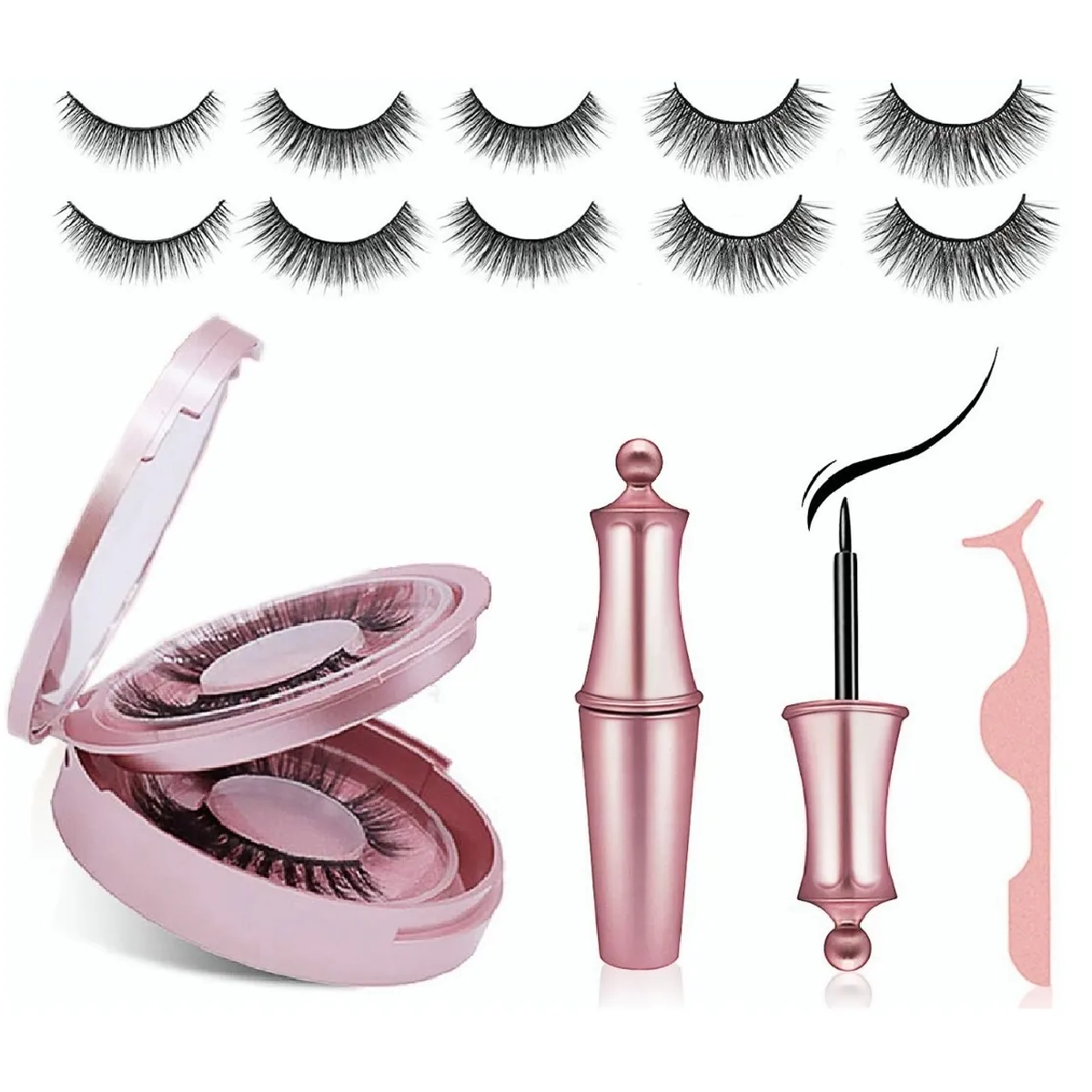 Kit de Pestañas 3d Magneticas con Delineador 