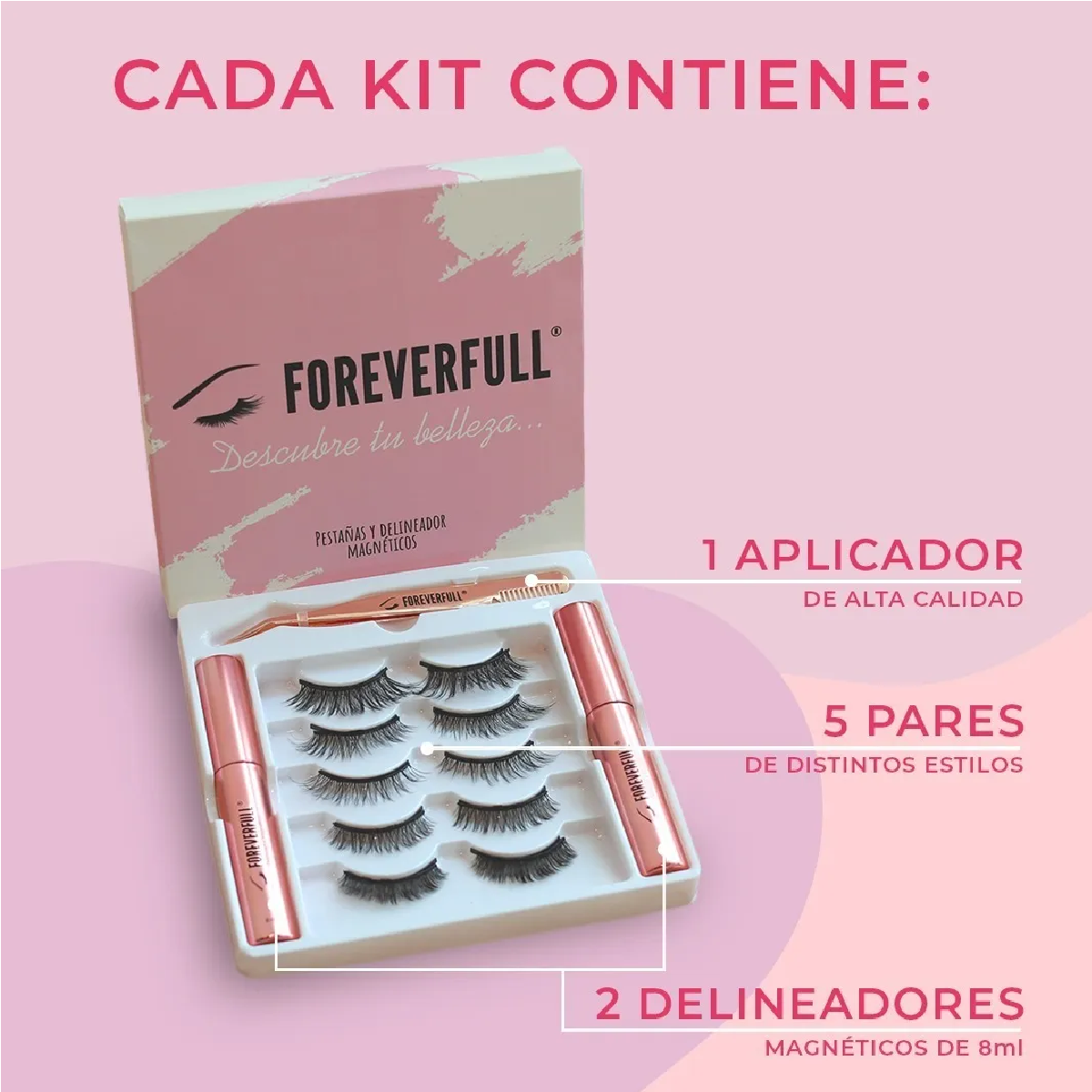 Kit De Pestañas Postizas 3d Magnéticas & Delineador De Ojos
