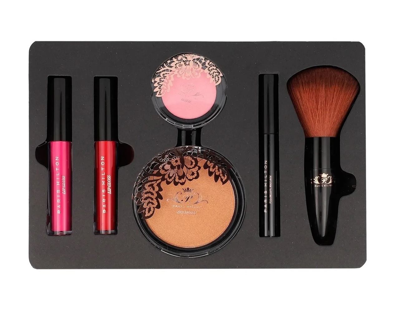 Set Paris Hilton Beauty Box Labios, rubor Brocha y Mascara