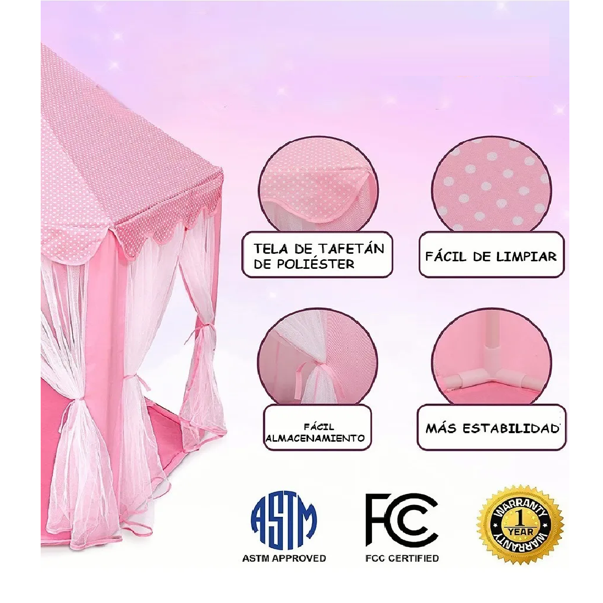 Casita Castillo Princesa Tipo Tienda Para Niñas Rosa 
