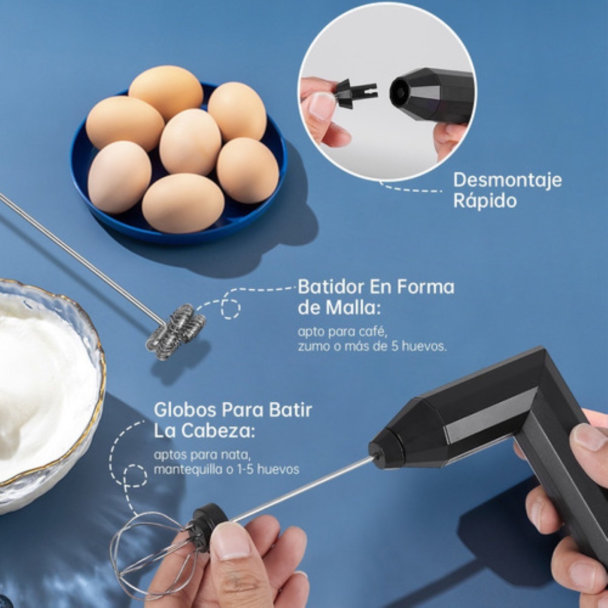 Batidor de leche y café eléctrico portátil de 3 velocidades batidor de  huevos