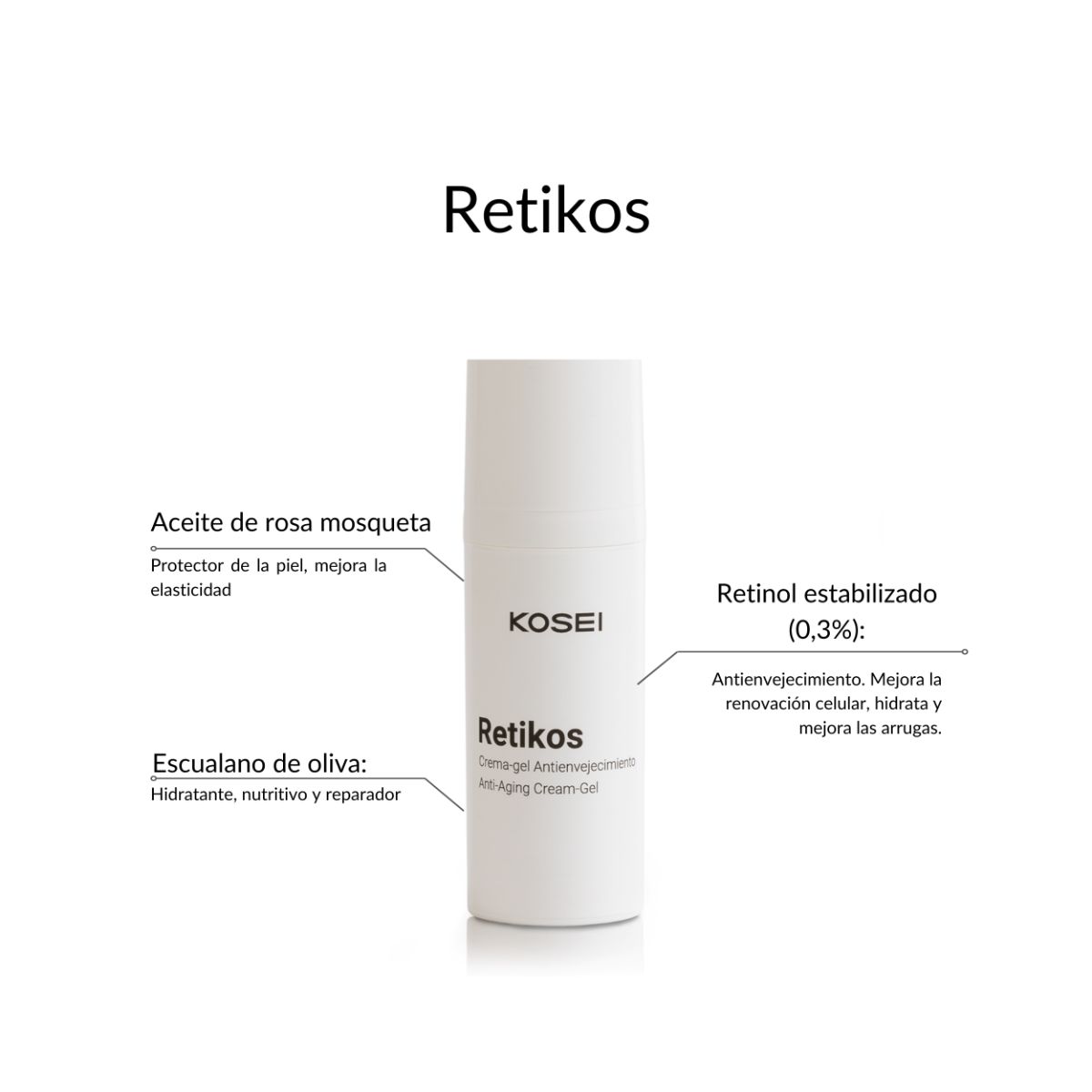 Crema antiarrugas con retinol al 0.3%, 50 ml, KOSEI Retikos.
