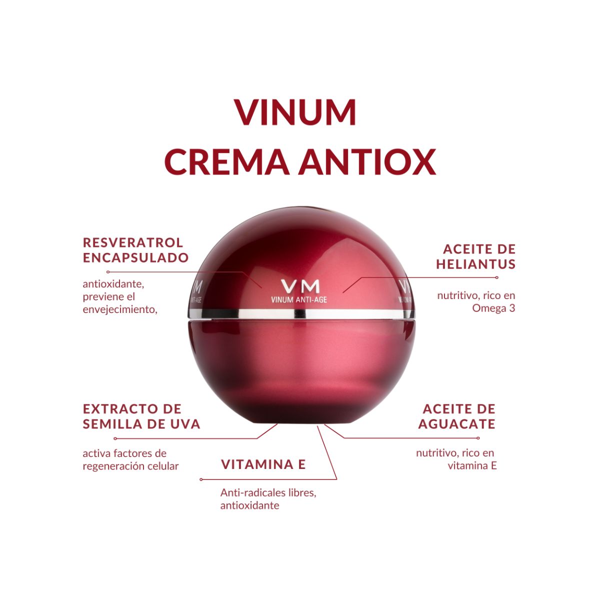 Crema anti edad con resveratrol y vitamina E, 50 ml, KOSEI VM VINUM.