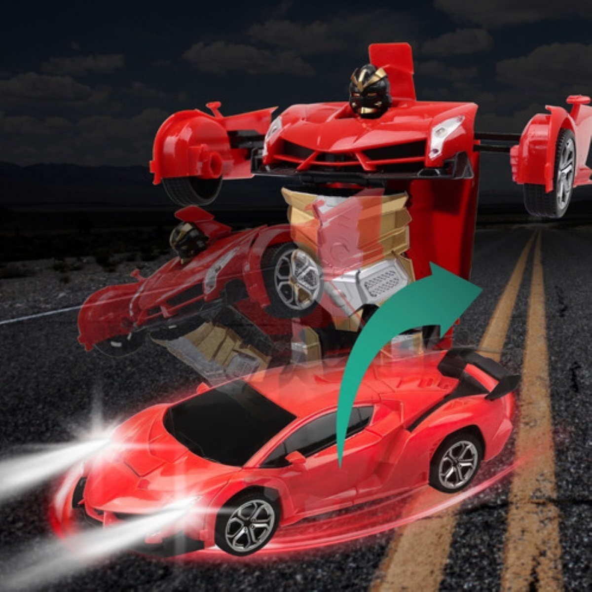 2 En 1 Coche Teledirigido Transformers Control Remoto Rojo 